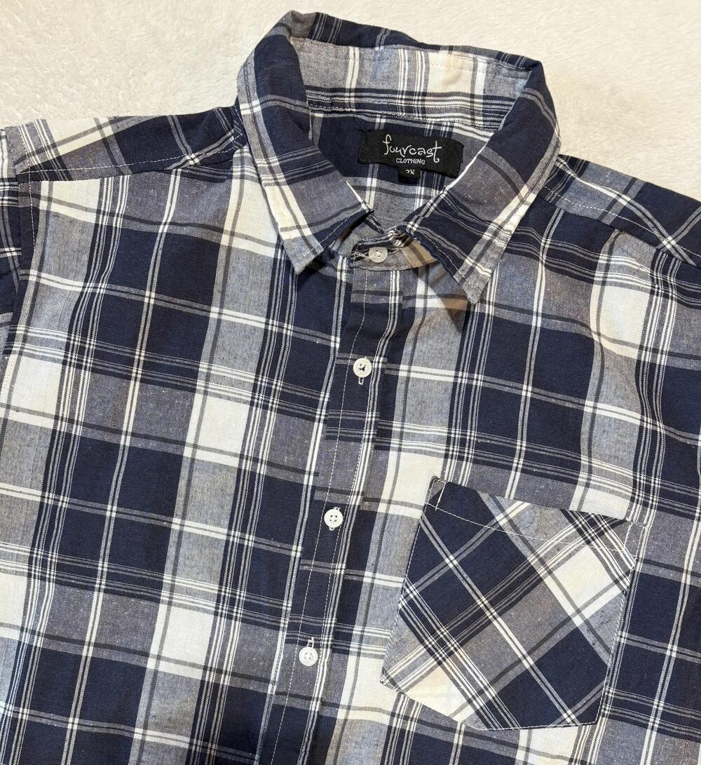 Fourcast Clothing Shirt Mens 2XL Blue Plaid Short Sleeve Button Front